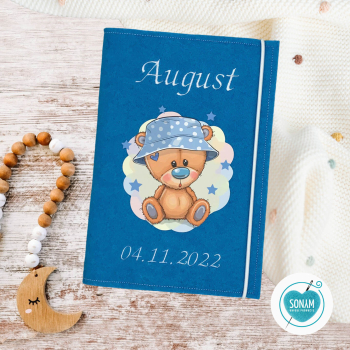 Designbeispiel der U-Heft Hülle blau Teddy mit Sternen für Jungs